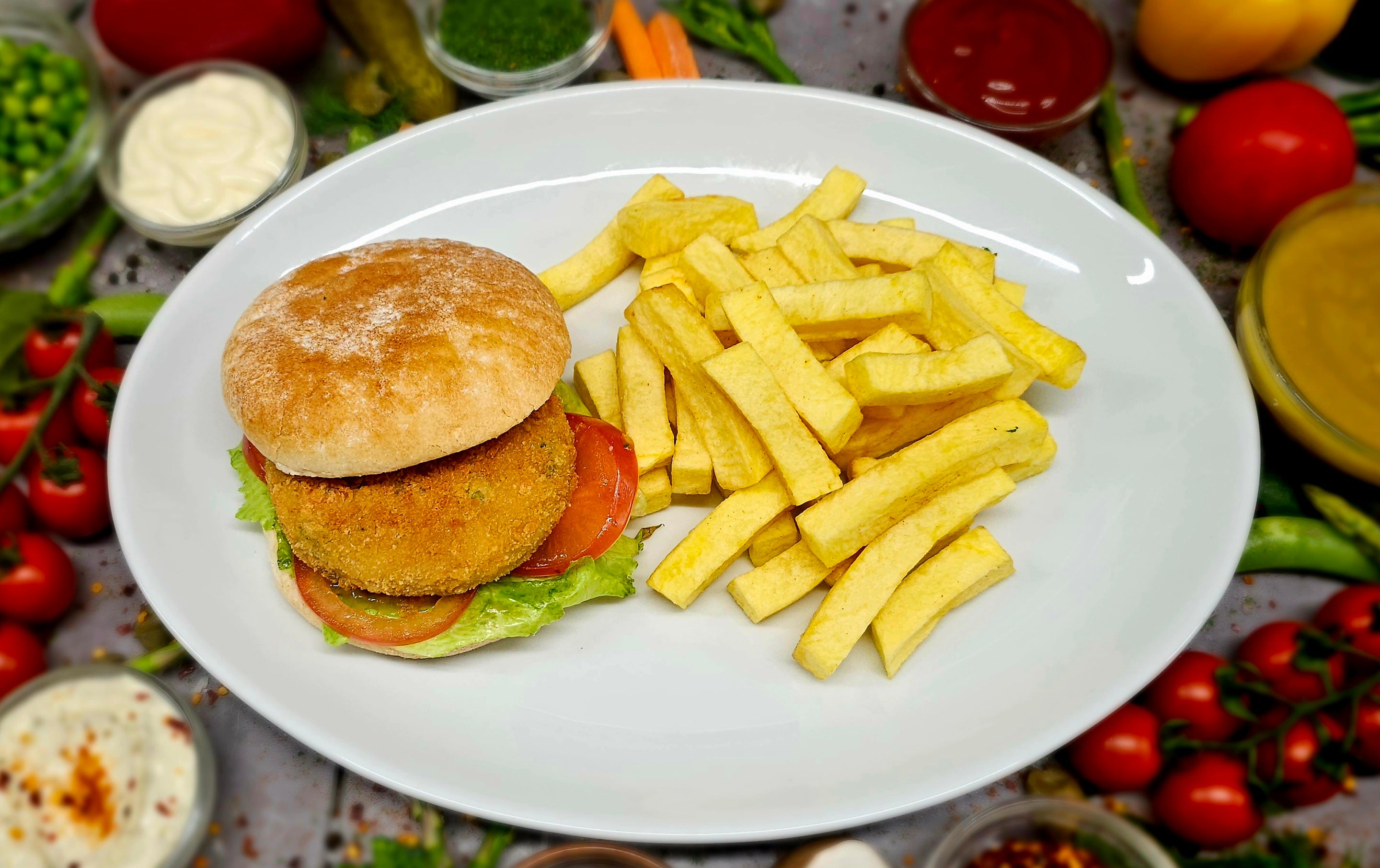 Vegetable Burger and Chips