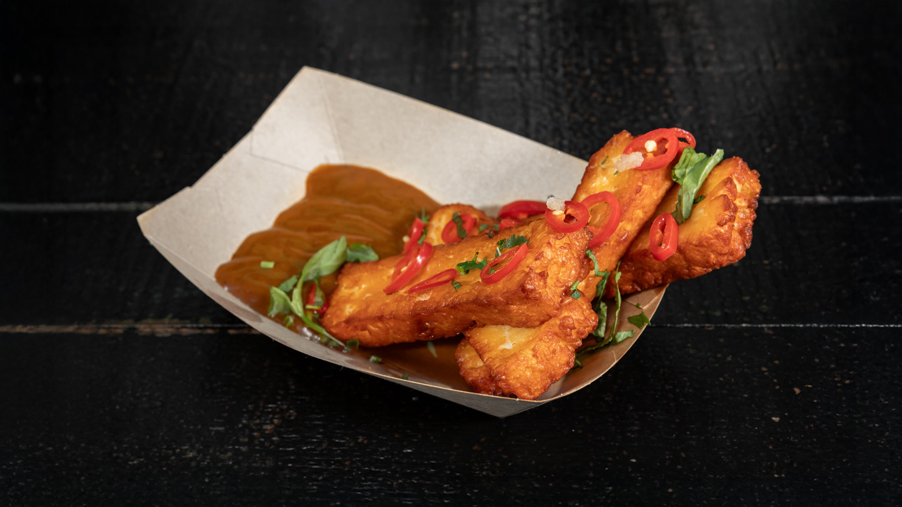 Crispy Halloumi, Curry Ketchup, Chilli