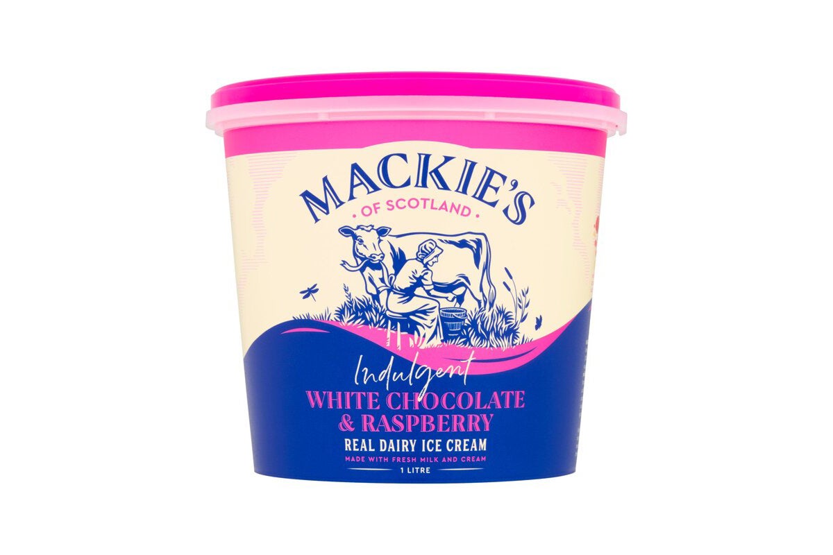 Mackie's Indulgent White Chocolate and Raspberry Real Dairy Ice Cream 1L