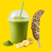 Matcha Boost Smoothie + Halawa Kiss Frozen Banana