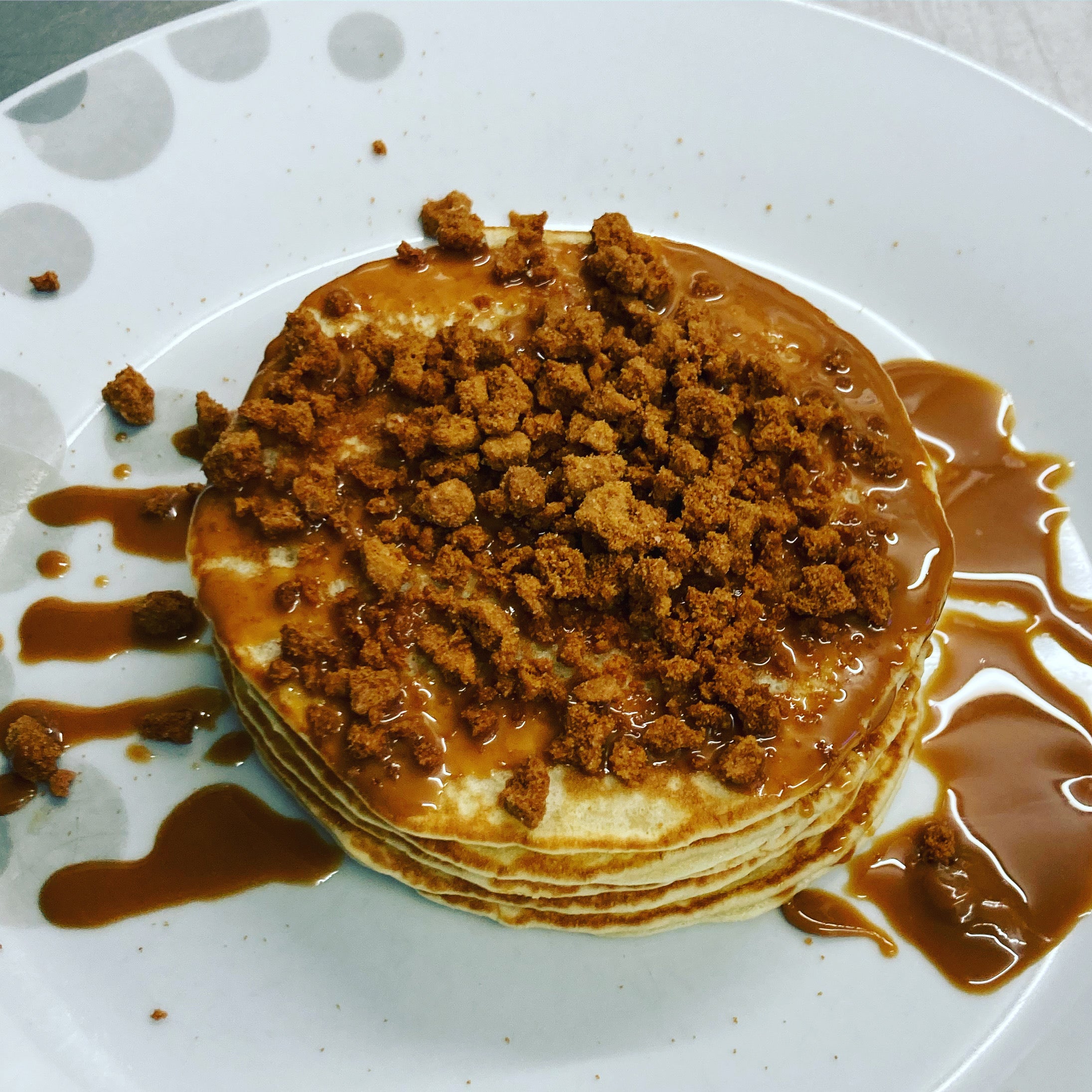 American Pancakes with Lotus Biscoff Crumbs & Sauce