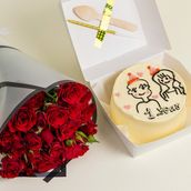 Anniversary With Year Cake And Flowers
