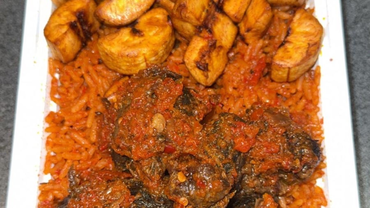 Jollof Rice with beef and plantain