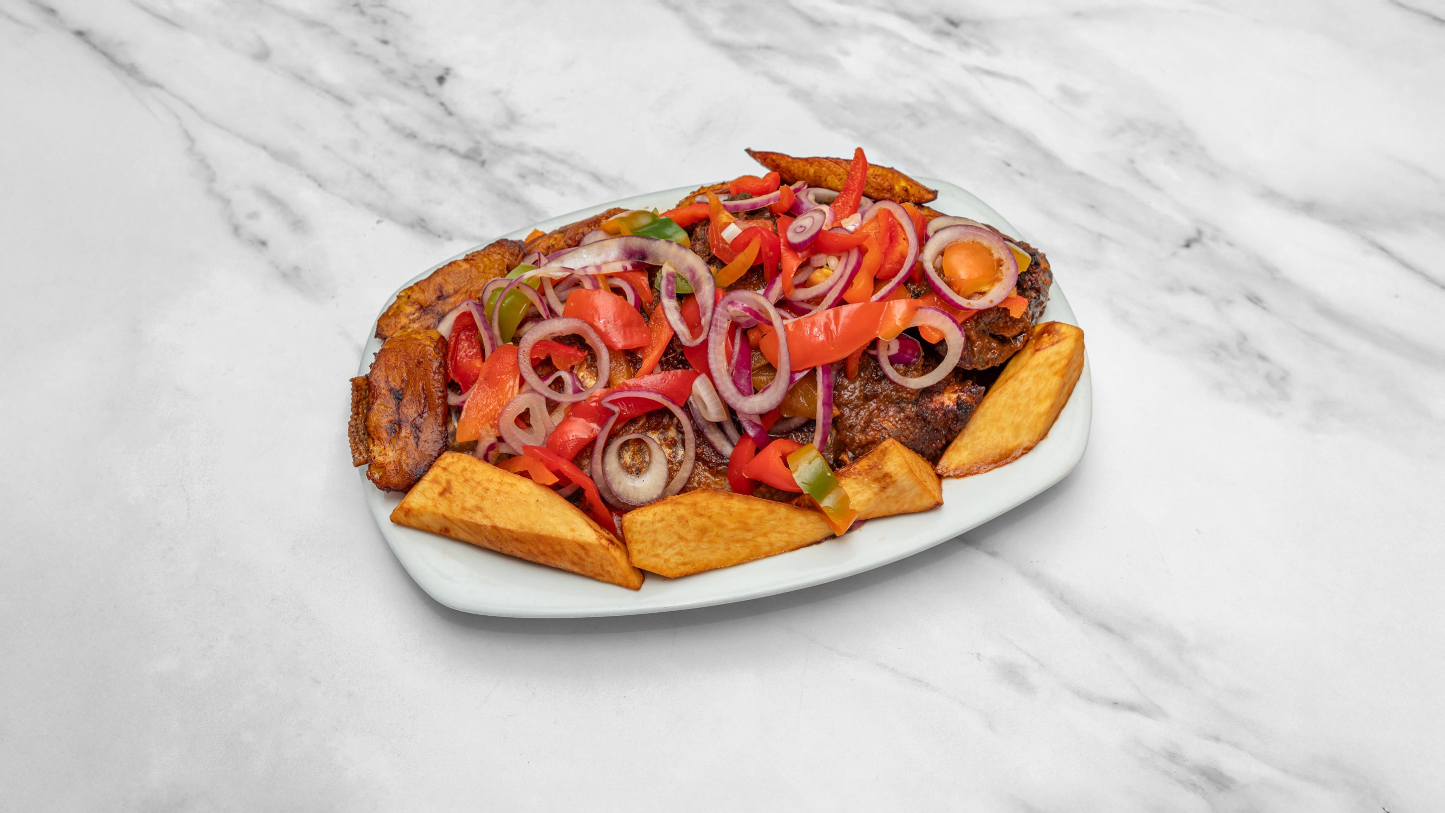 Large Grilled Fish with Yam and Plantain
