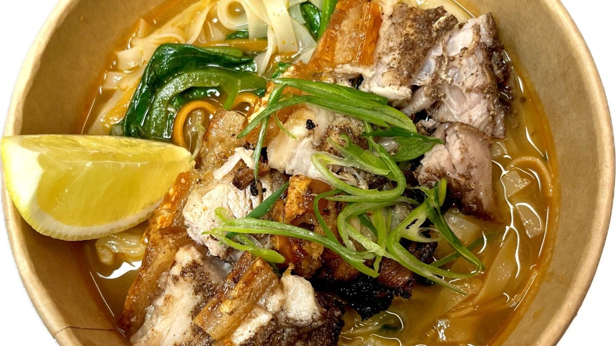 Crispy Pork Belly Thukpa  (Rice Noodle Soup)