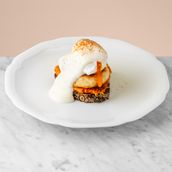 Chicken beefsteak with poached egg and parmesan