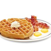 Belgian Waffle Combo (Belgian Waffle + 2Eggs your way + 2Bacon or 2Sausages)