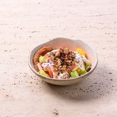 Homemade Granola, Plant Based Yogurt, Seasonal fruits