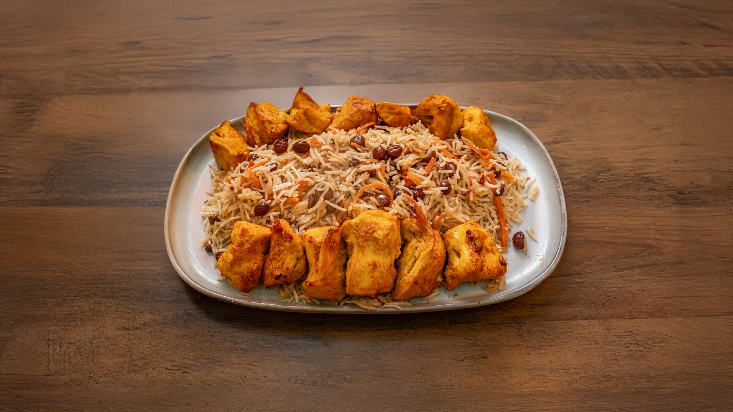 Rice with Chicken Tikka Kebab
