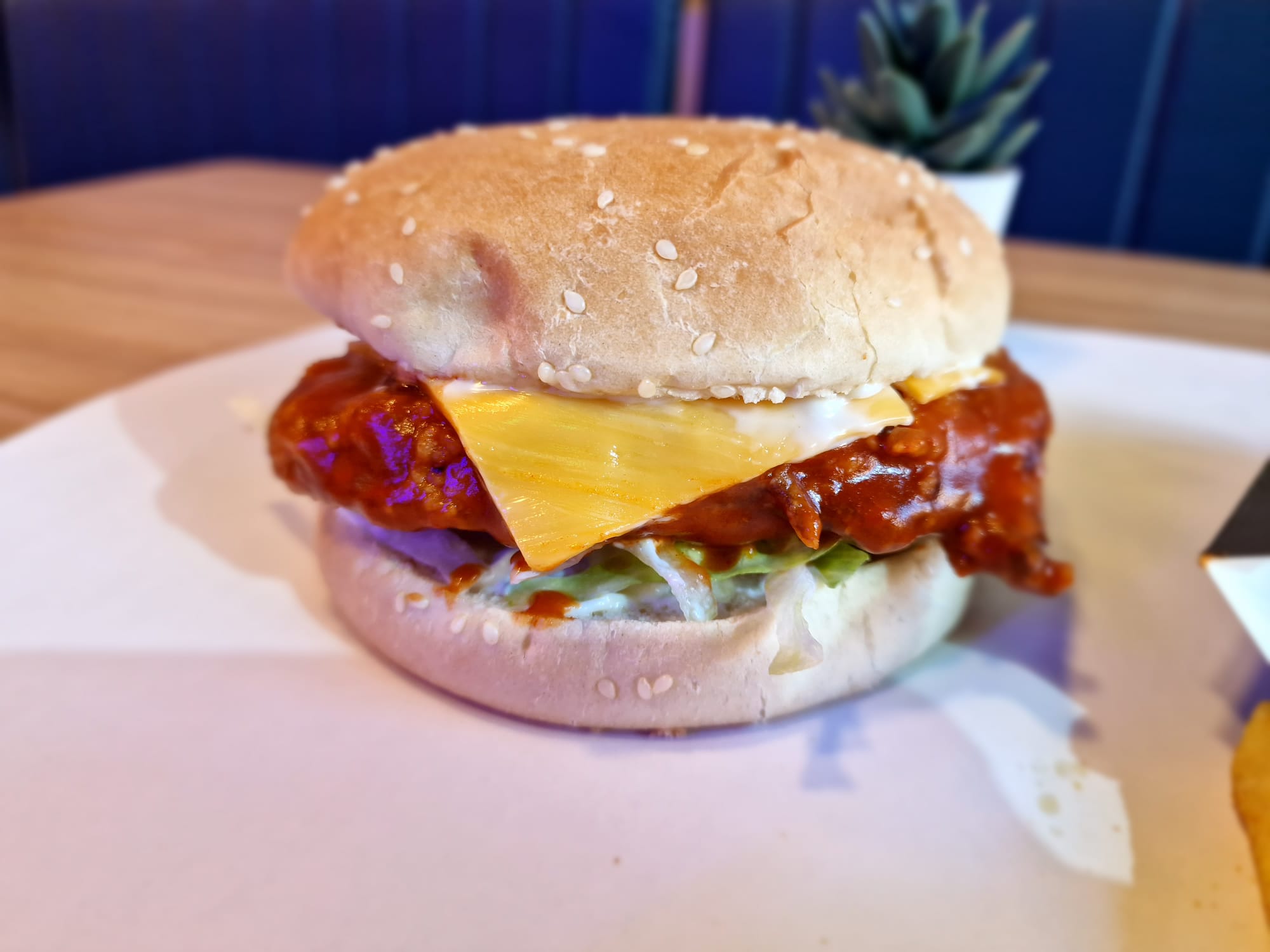 SPICY!!  Hot ChillyChick Burger Meal & drink.