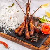 Spicy prawn skewers