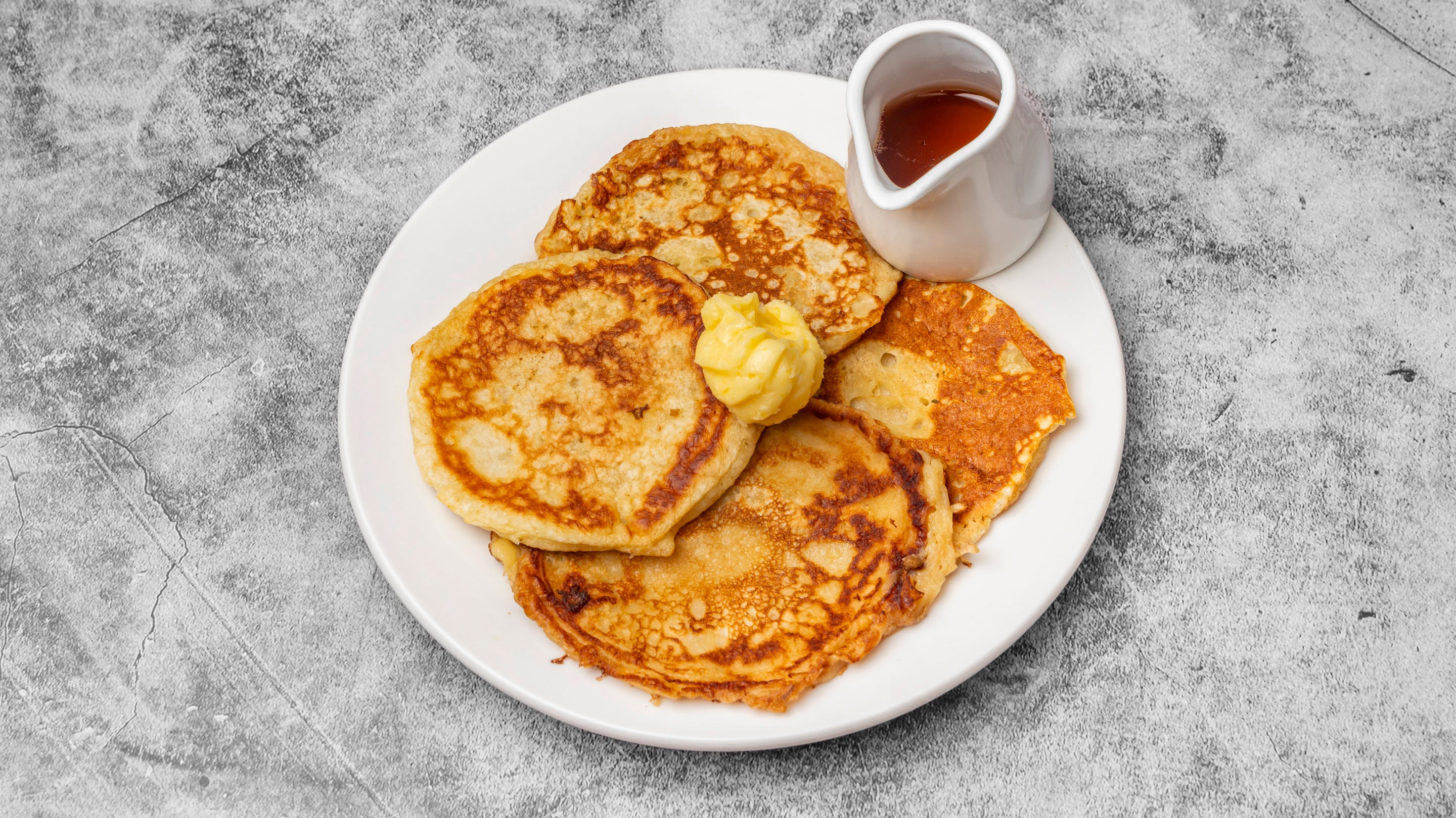 Homemade Buttermilk Pancakes with  maple syrup & whipped lemon  butter