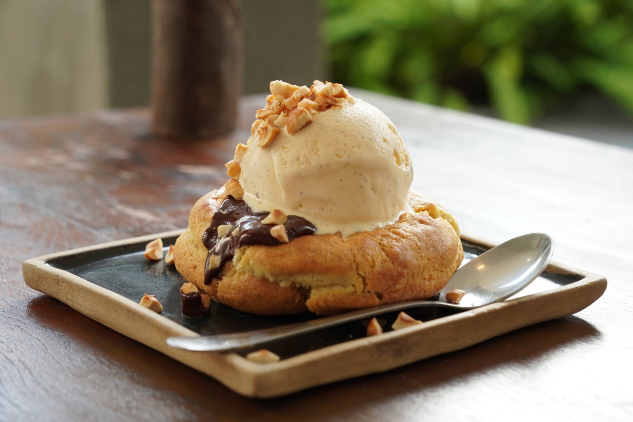 Fresh Made Cookie Dough with Ice Cream and Chocolate Sauce