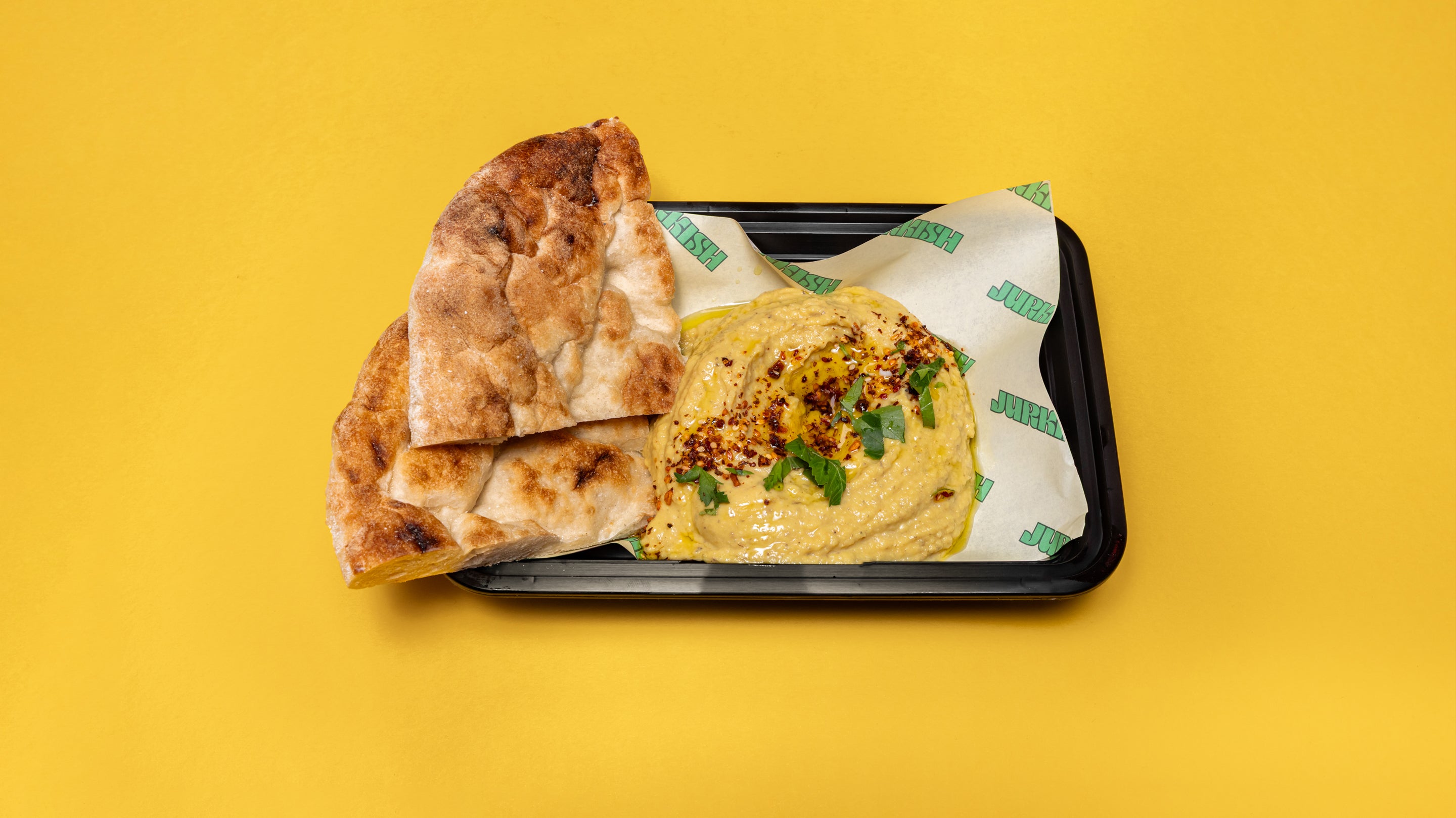 Plantain Hummus, Fried Plantain, and Flatbread