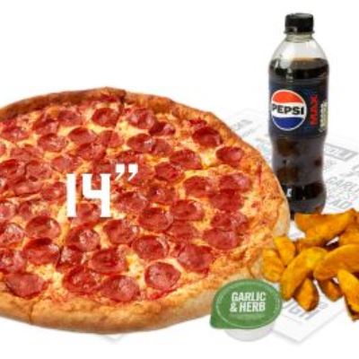 Any 14" Pizza + Wedges with Dip + Drink