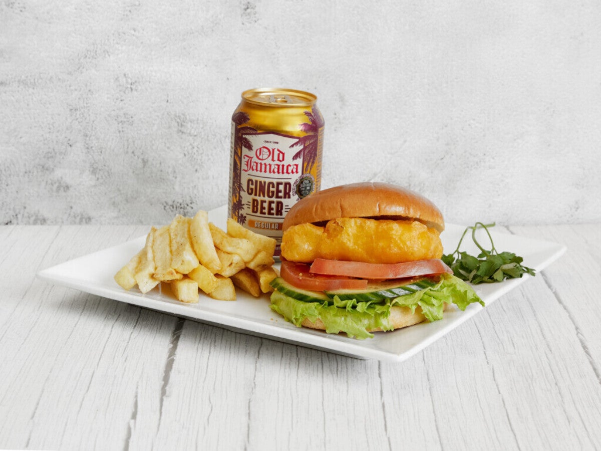 Fish Burger, Chips and Can Drink