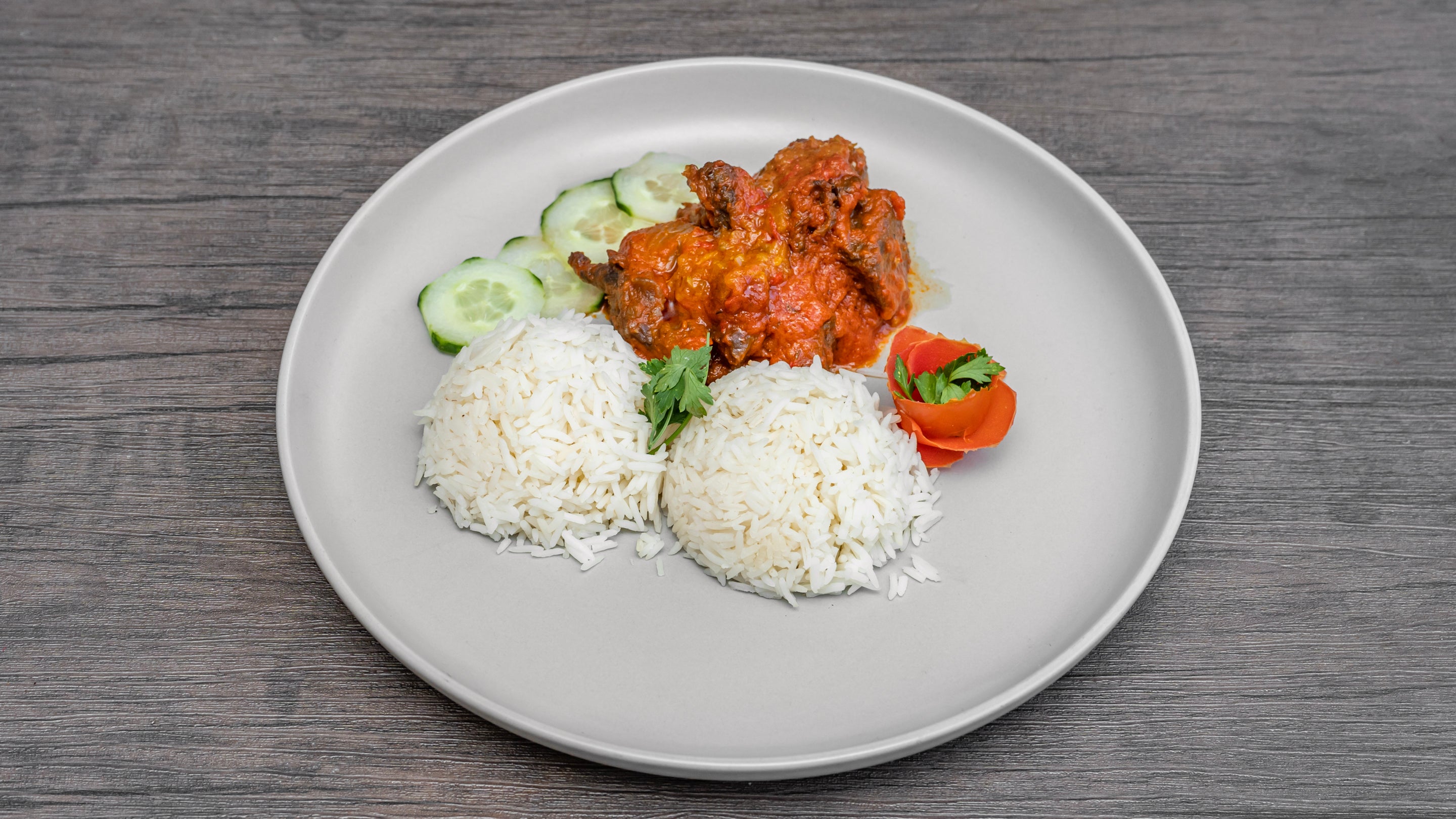 Steamed Rice + Nigerian Beef Sauce