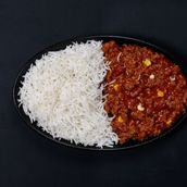 Beef Chili Con Carne with white rice.