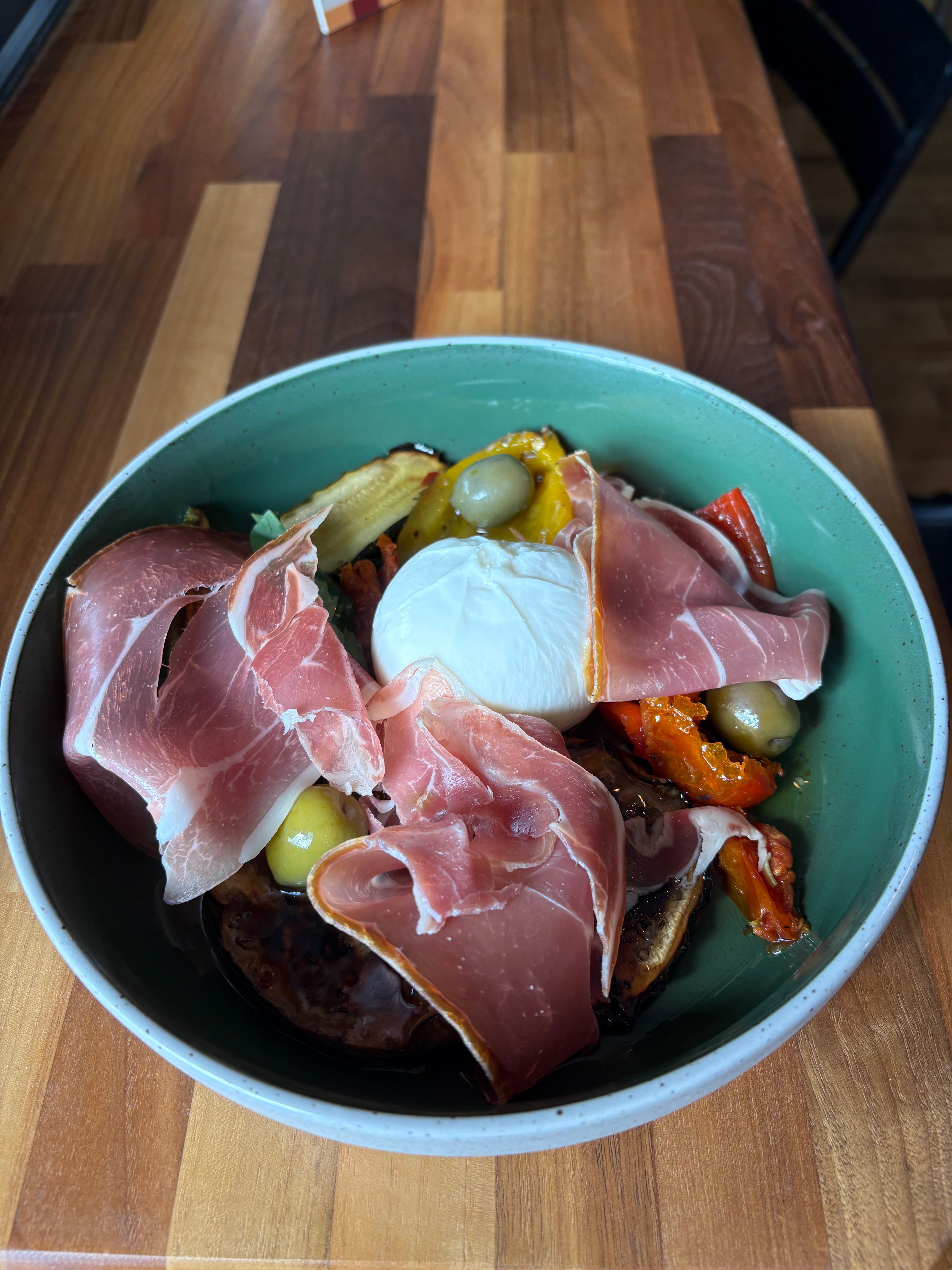 Antipasti with burrata and parma ham