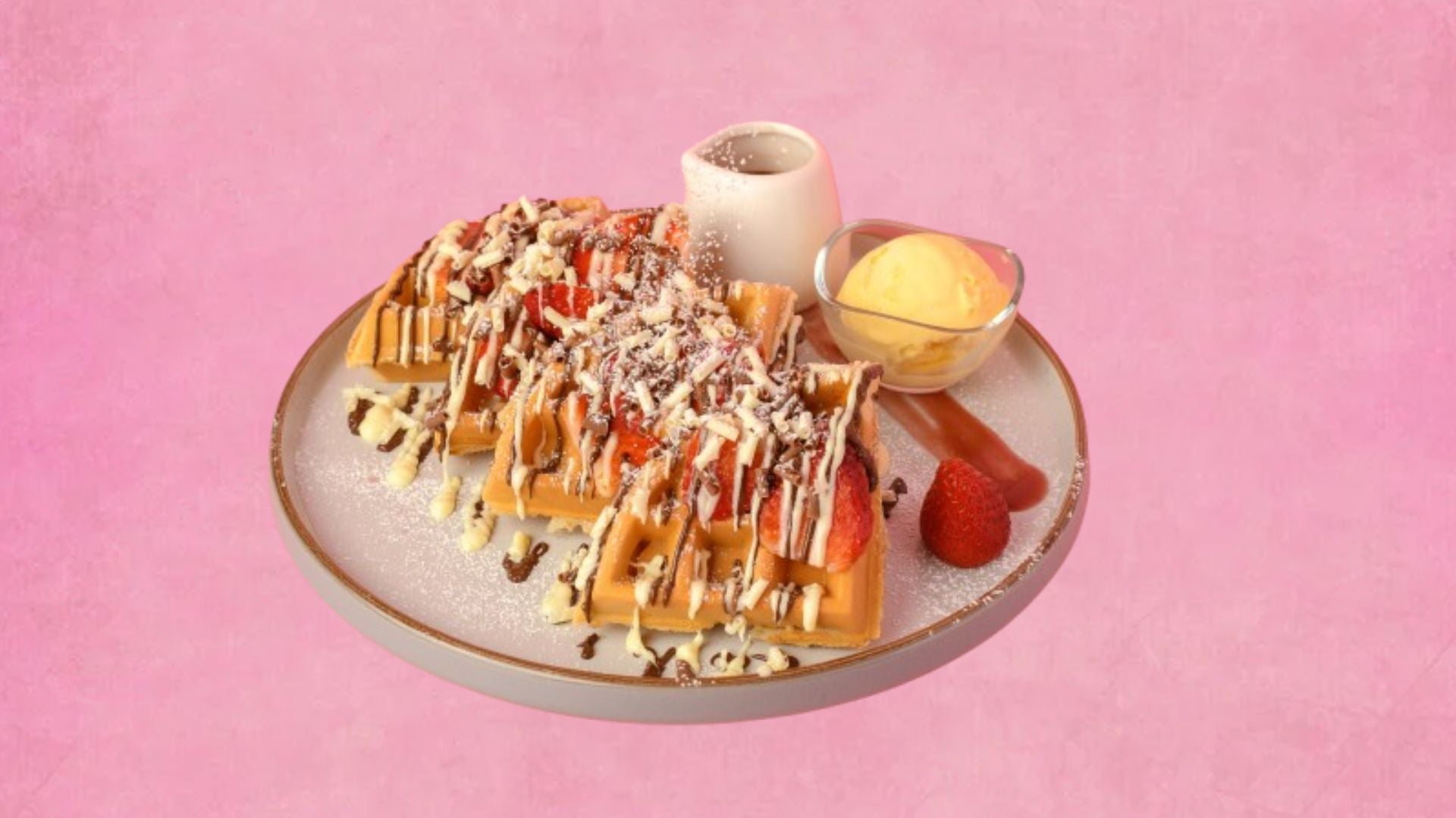 Strawberry Belgian Waffle + 1 Scoop Vanilla Gelato