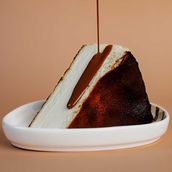 Basque Cheesecake Slice with Chocolate Sauce