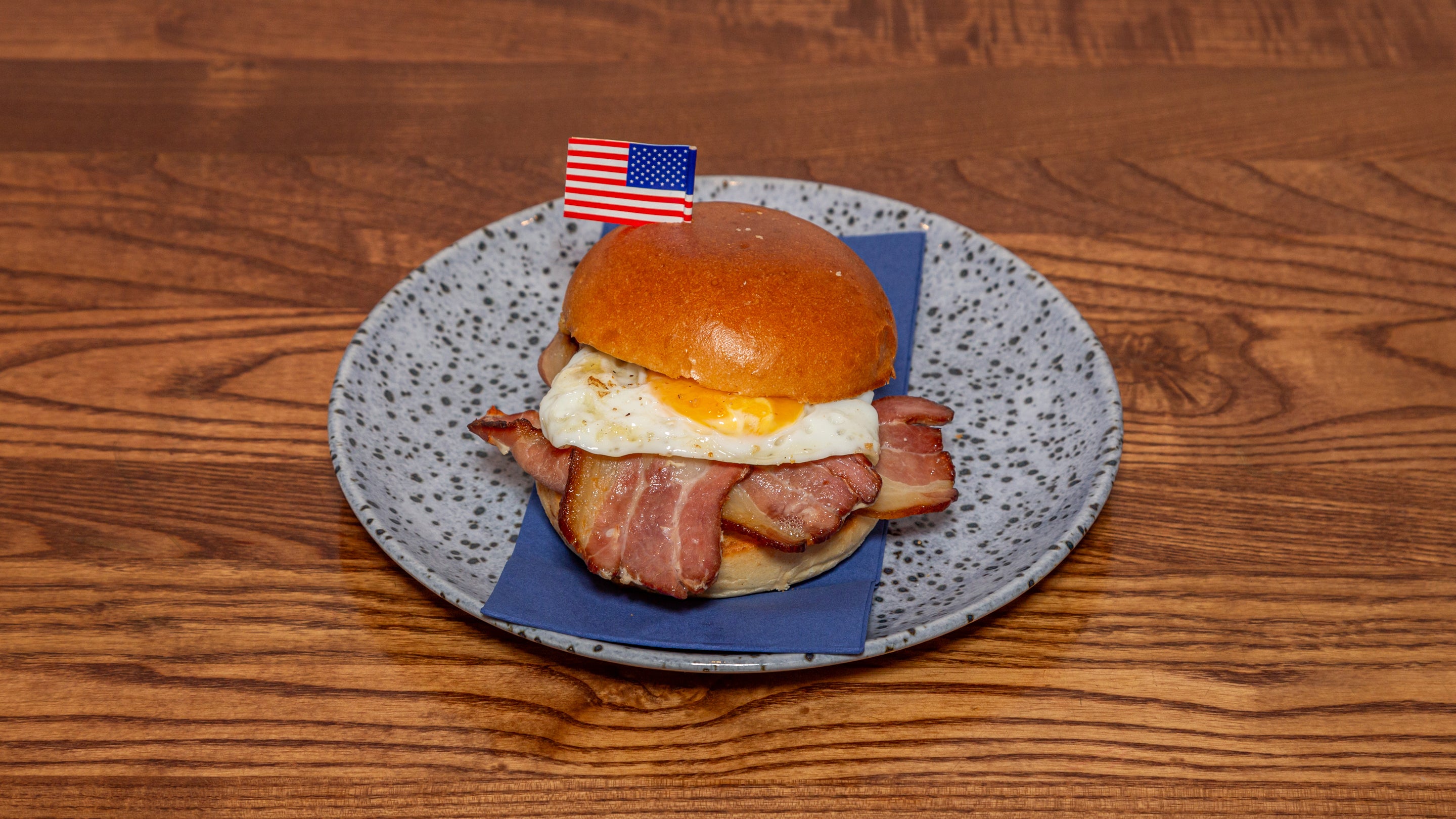 Smoked Bacon and Fried Egg on a Toasted Brioche Bun