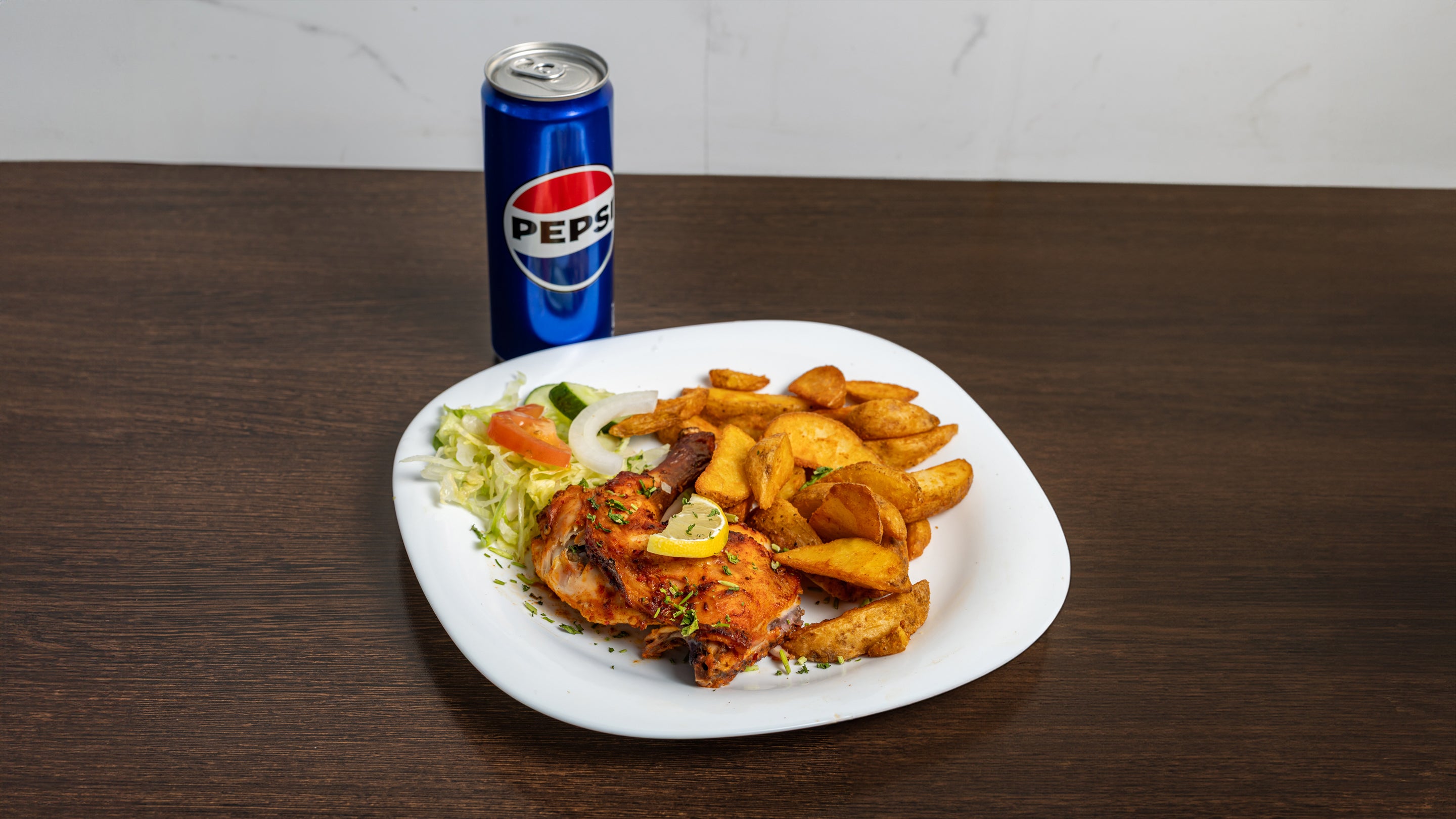 Quarter Chicken with Wedges and Salad Meal