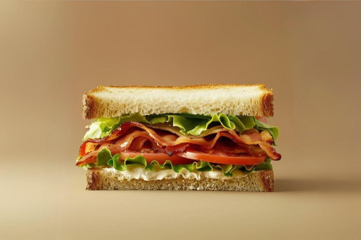 Streaky Bacon, Lettuce, and Tomato on White Bread