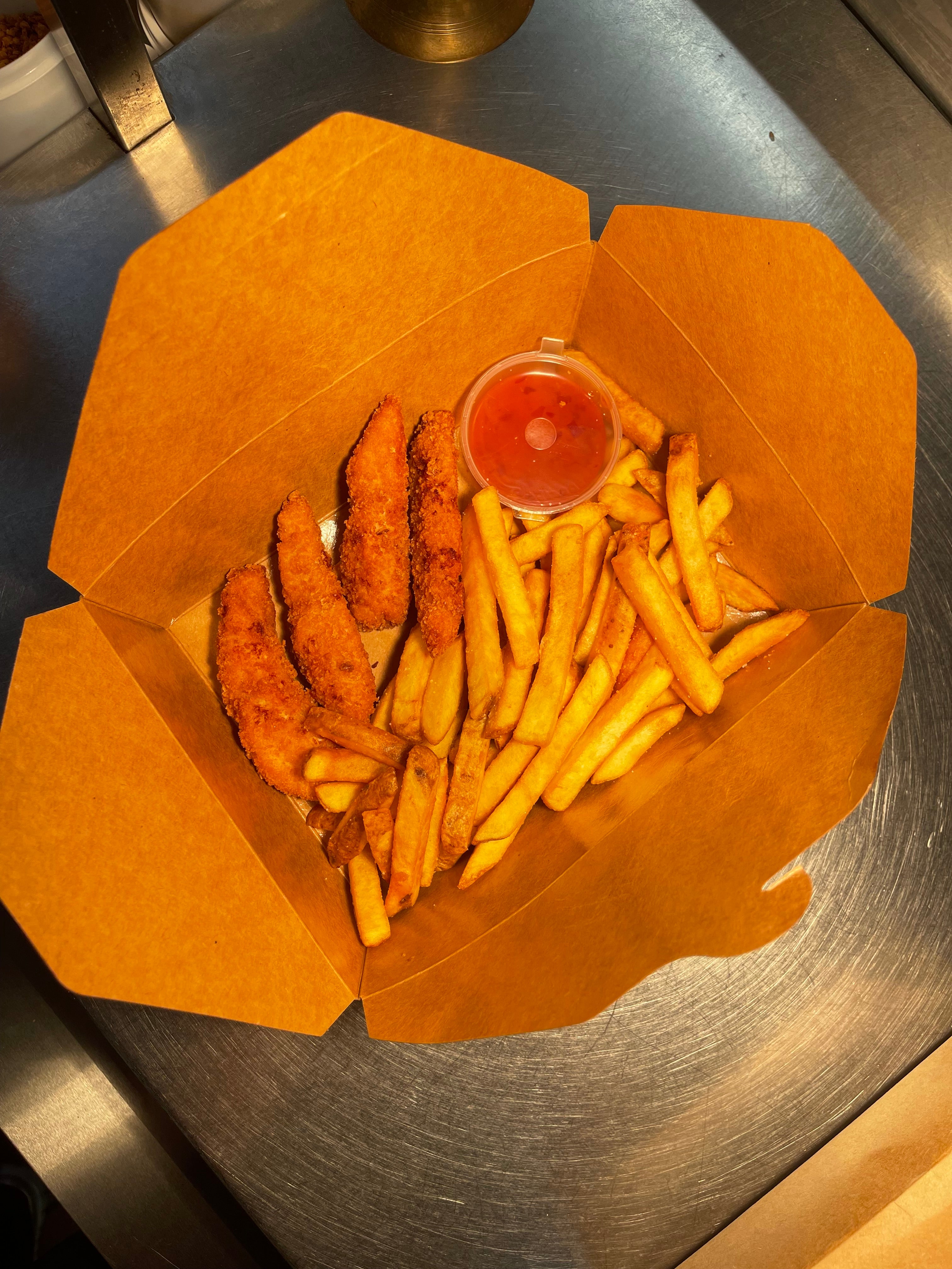 73. Chicken Goujons and Plain Chips