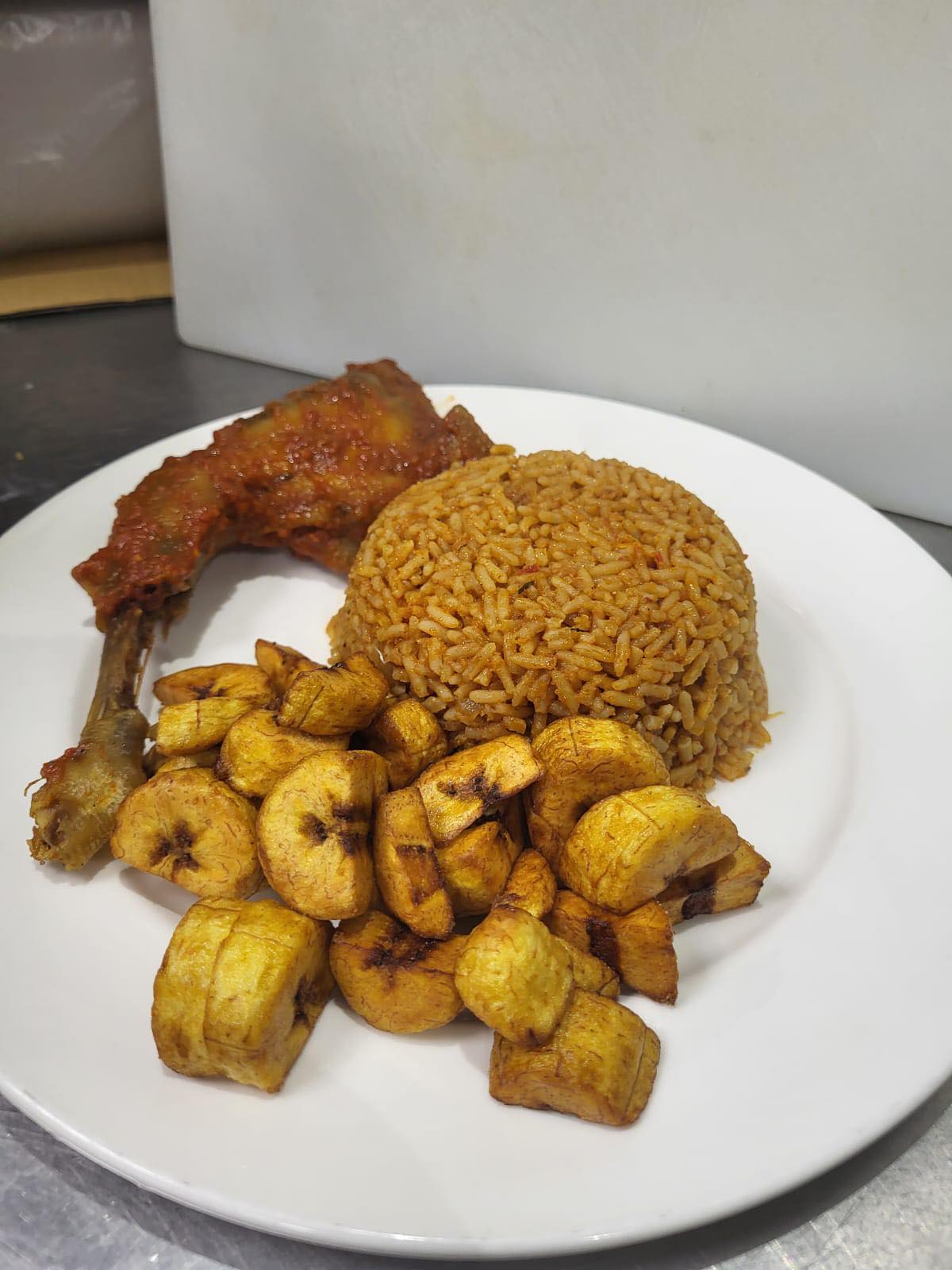 Set Menu- Single Jollof,  plantain and  hard chicken
