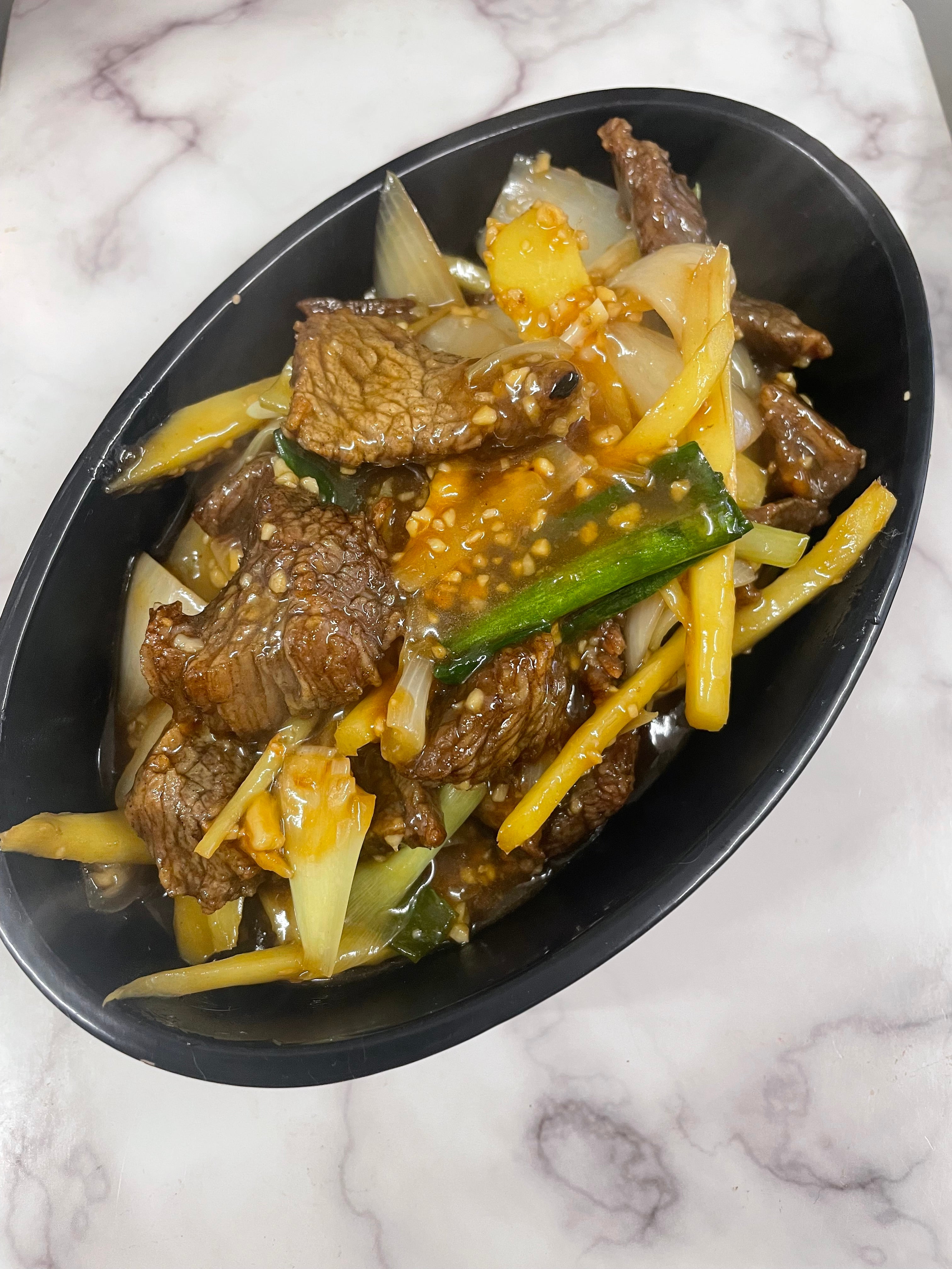 Beef or Pork with Ginger and Spring Onions