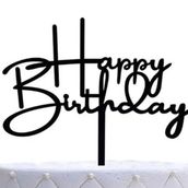 Happy Birthday Cake Stick Topper in Black