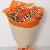 6 Orange Color Roses Hand Bouquet