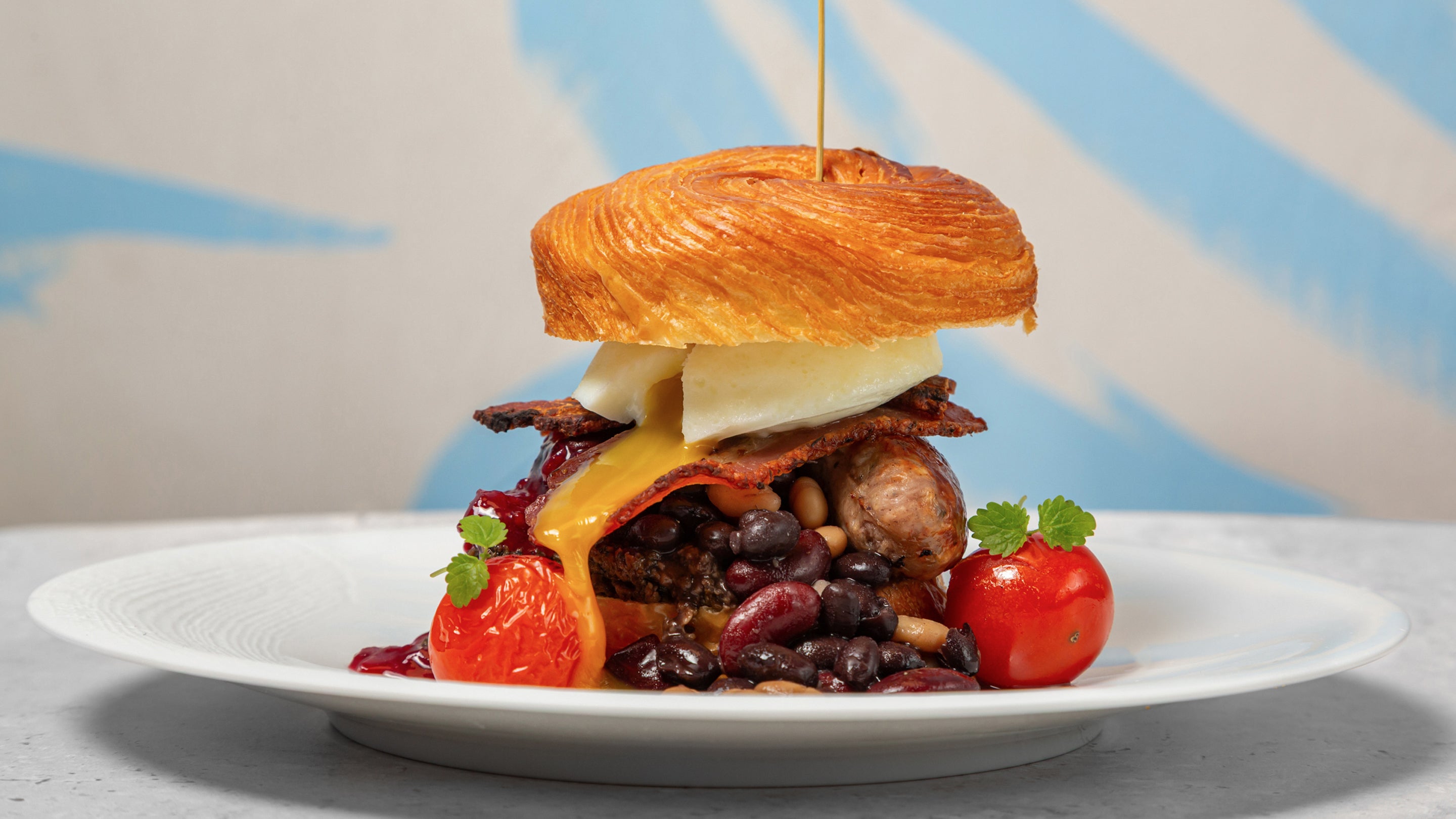 English Breakfast Cruffin Burger