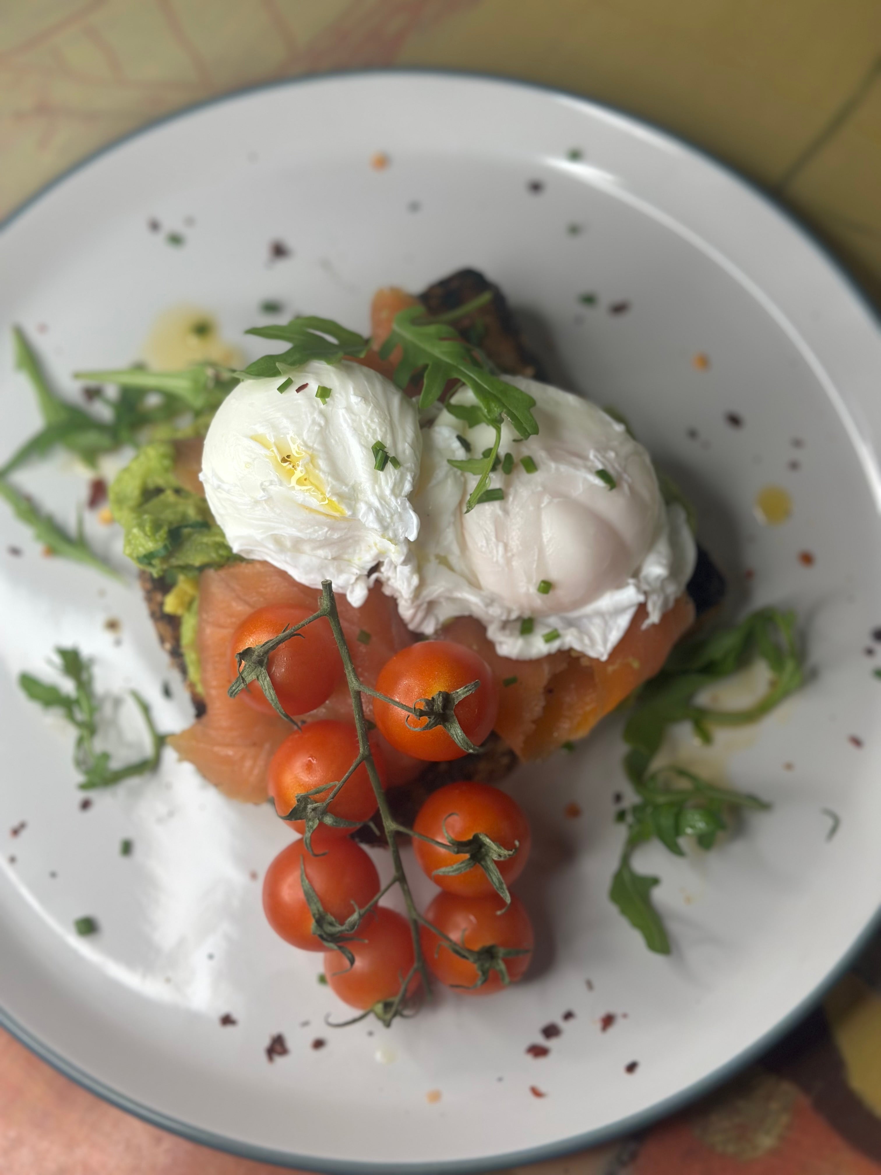 Poached Egg on Toast (Smoked Salmon and Crushed Avocado)
