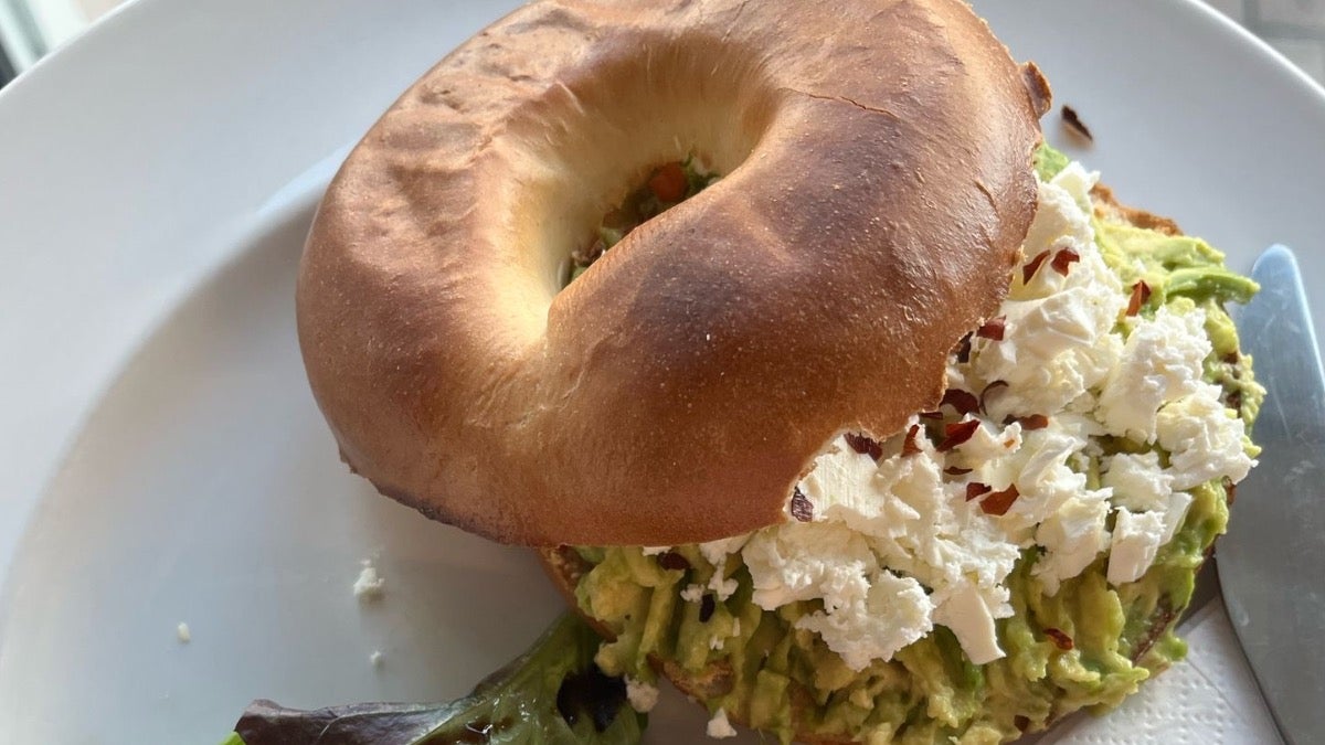 Feta, Avocado and Chilli Bagel