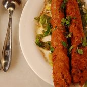 MUTTON SHEEKH KABAB Chutney with salad and hummus