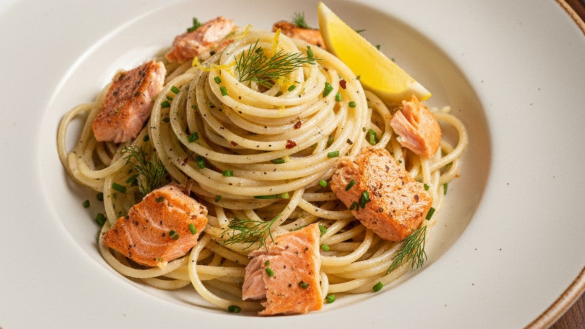 Grill salmon pasta