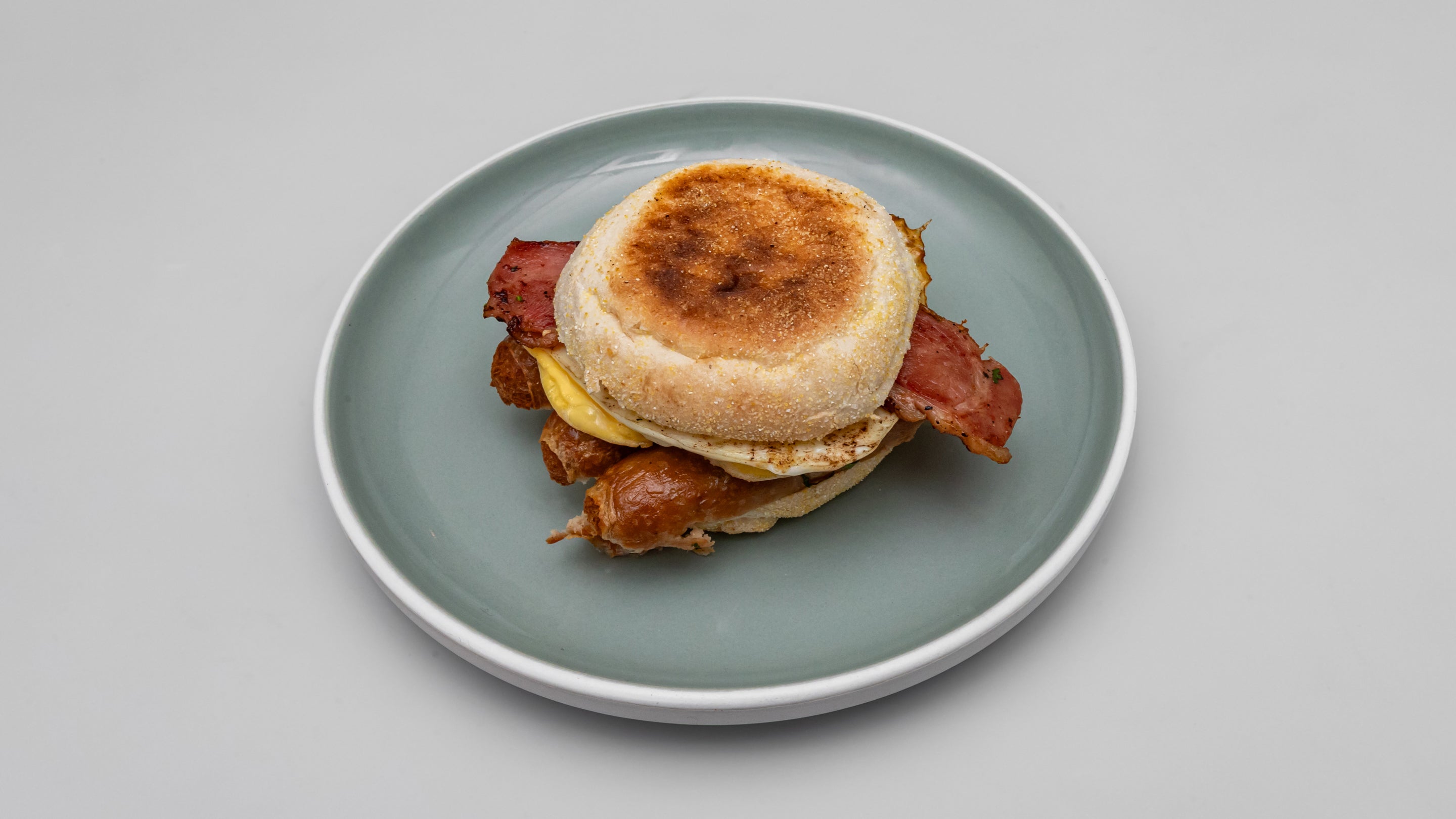 Lamb Bacon, egg & sausage muffin
