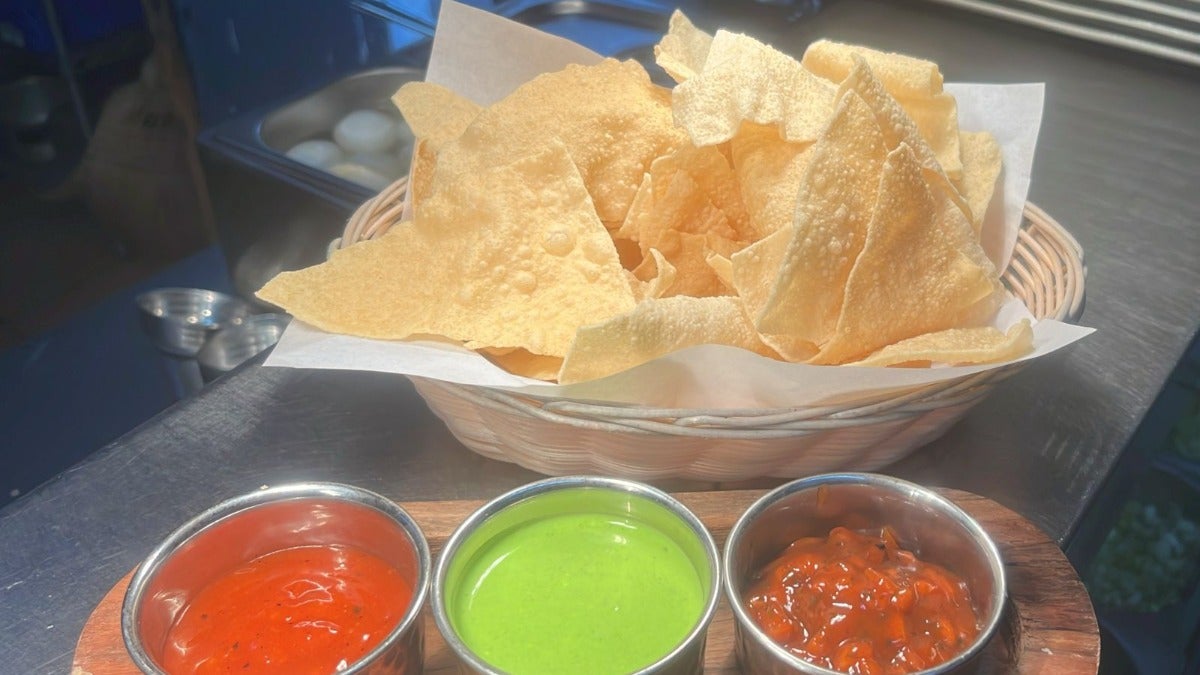Basket of Papads and Chutneys