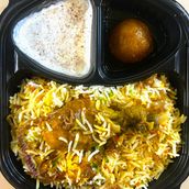 Chicken Dum Biryani, Dessert and Raita 