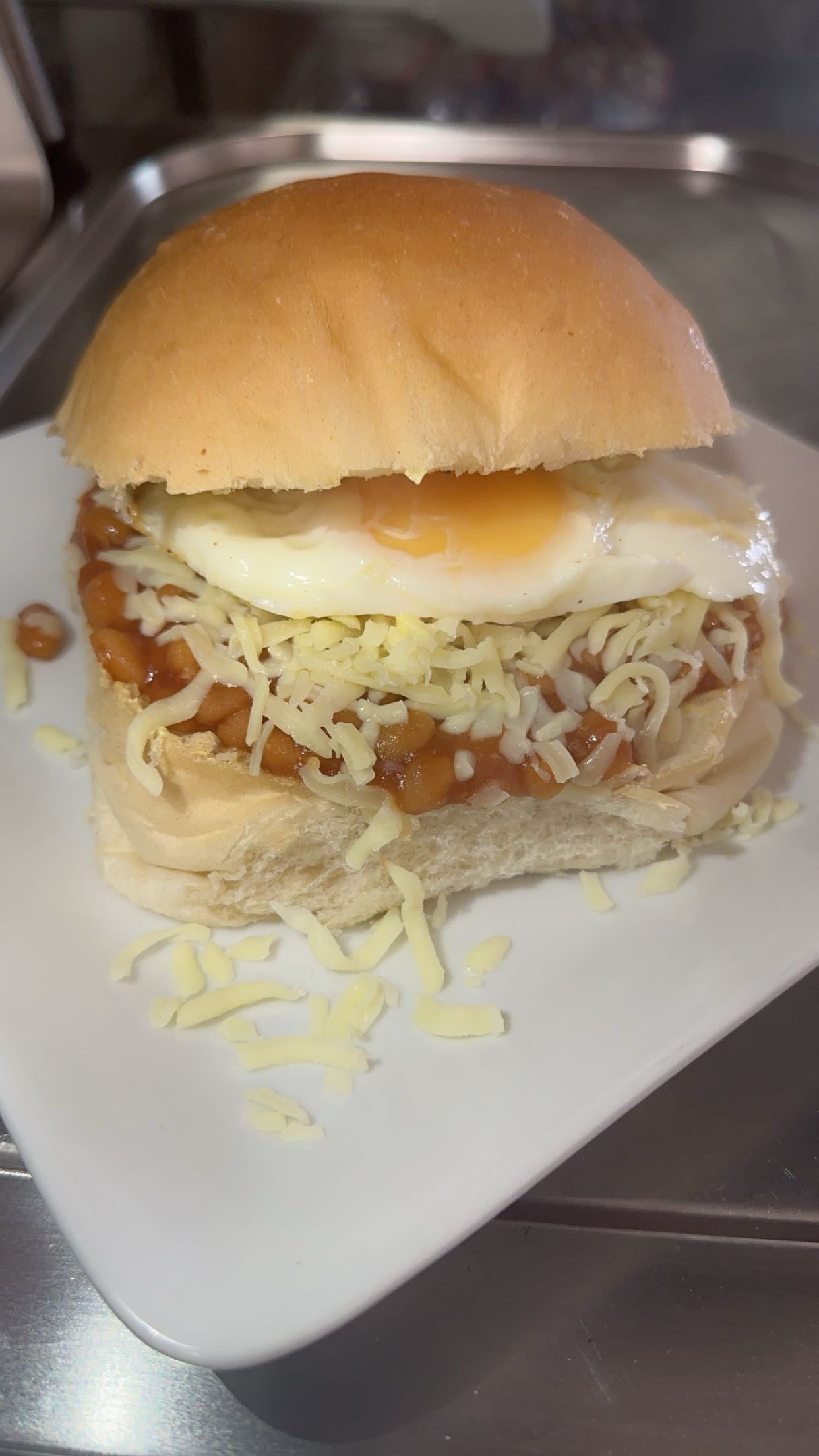 Breakfast cob cheese beans egg