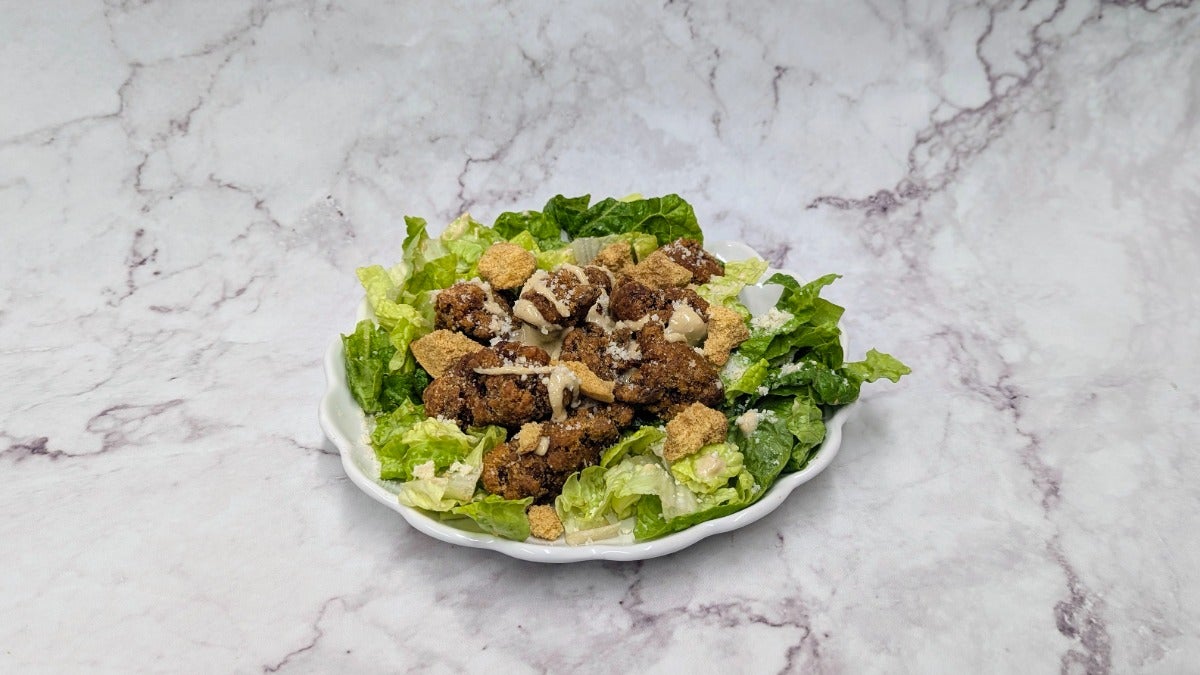 Miso Caesar Salad with Popcorn Chicken