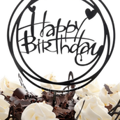 Happy Birthday Round Cake Topper Black