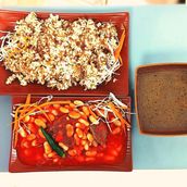 Bean casserole with eggs, meat, rice and soup