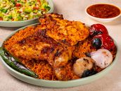 Charcoal Half Grilled Bone-in Chicken with Rice