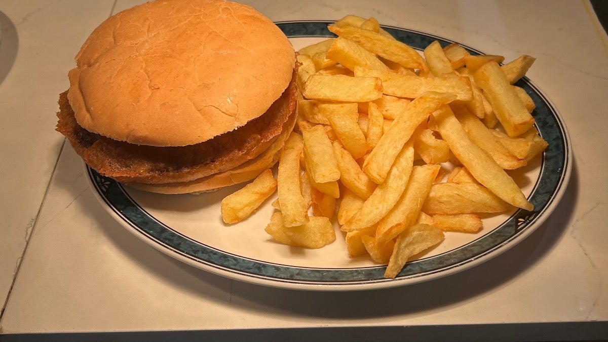 Battered Burger in a bun with Chips