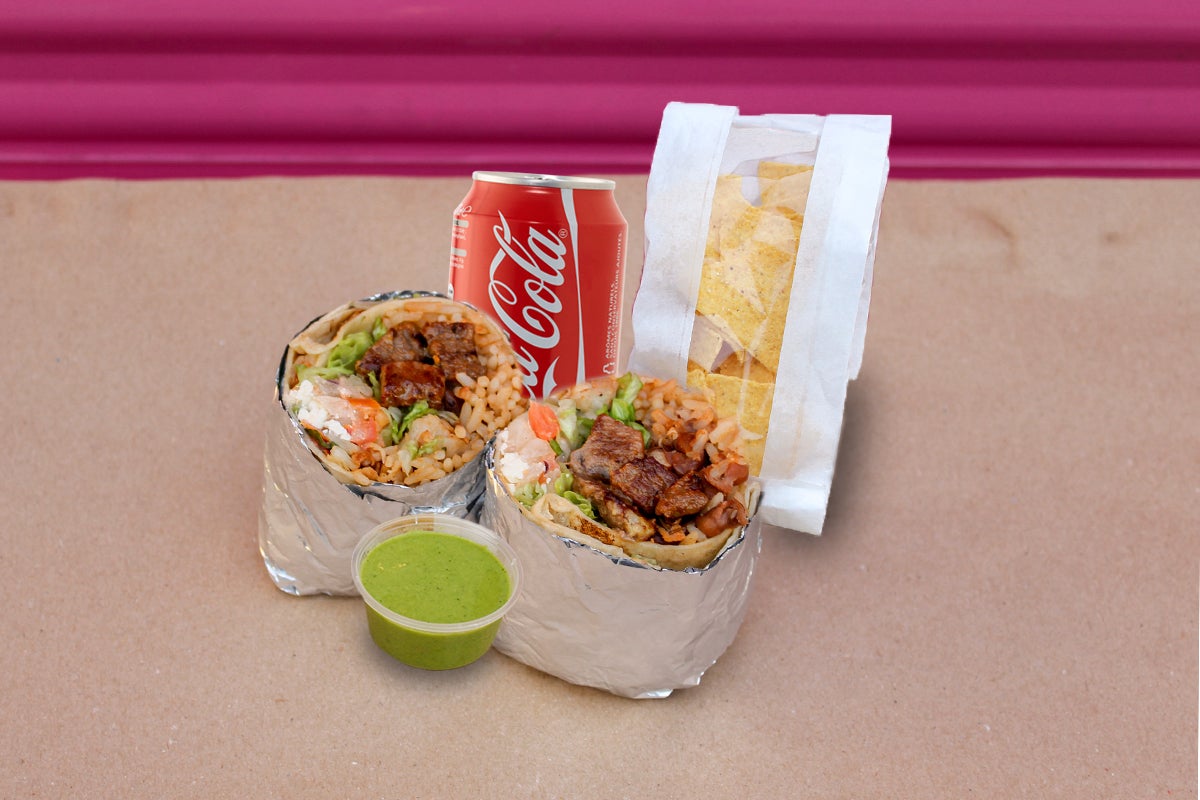 Large Burrito Ribeye Steak with Chips, Salsa and Drink