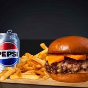 Premium Meat Burger, Fries, Soft Drink Combo