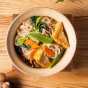 Slow Braised Tofu With Asian Vegetables, Rice Noodles